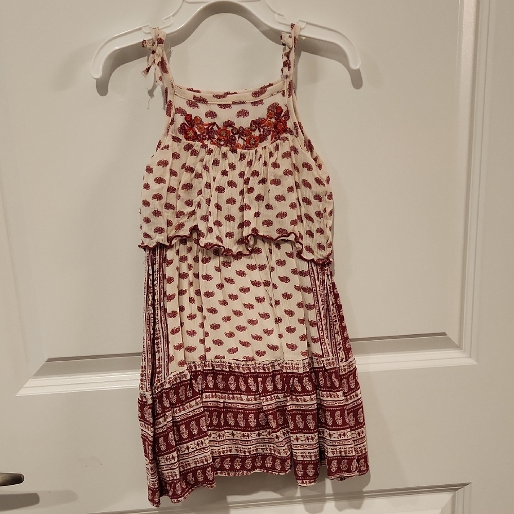 Floral Kids Dress in Red and Cream